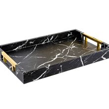 Home Redefined 18x12 Black Marble Faux Leather Tray with Gold Handles – Elegant Serving and Decorative Tray for Kitchen, Coffee Table, and Living Room