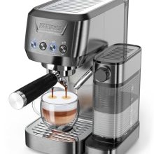 MAttinata 20-Bar Espresso Machine in full black – Features automatic milk frother, customizable coffee settings, and a sleek, compact design for professional-grade coffee at home.