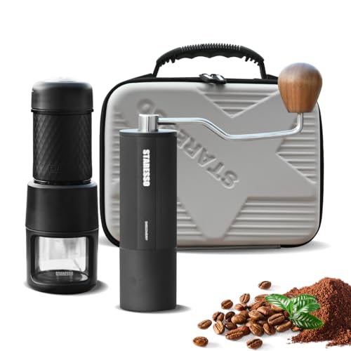 STARESSO Classic Portable Espresso Maker & Manual Coffee Grinder Set – Perfect for Travel, Camping, and Hiking with Travel Case