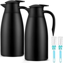 70 oz black stainless steel thermal coffee carafe with double-wall insulation, keeping beverages hot for 12 hours and cold for 24 hours, ideal for office and travel.