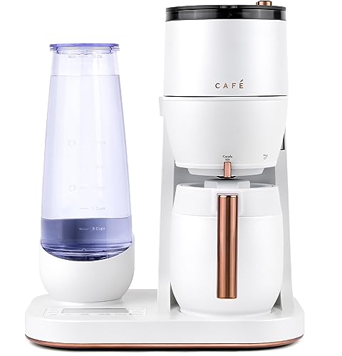 Café Specialty Grind and Brew Coffee Maker in matte white with built-in grinder, thermal carafe, removable water tank