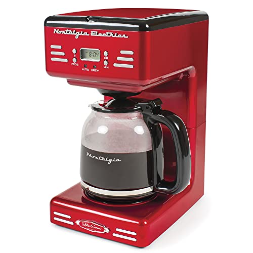 Retro 12-Cup Programmable Coffee Maker with LED Display in Red