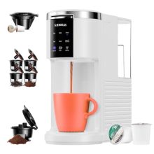 KIDISLE 3-in-1 Single Serve Coffee Maker – Compact White Brewer for K-Cups, Ground Coffee, and Tea with 5 Brew Sizes