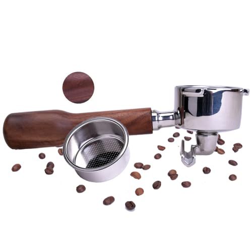 51mm stainless steel portafilter with walnut wood handle for Delonghi Dedica espresso machines, featuring a sleek design and high-quality materials