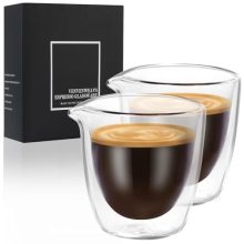 VENVENWEAVS Double Wall Espresso Cups – Clear Glass Shot Glasses with Spout for Espresso and Desserts