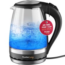 Mueller Electric Kettle 1.5L with Cordless Design, LED Indicator, and Auto Shutoff – Fast Boiling Borosilicate Glass Kettle