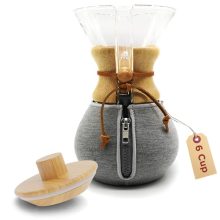 HEXNUB Chemex Cozy & Lid for 6-Cup Coffee Makers - Insulated Neoprene Cover with Bamboo Lid to Keep Coffee Warm and Protected