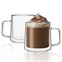 Set of 2 Clear 12 Oz Double-Walled Glass Coffee Mugs with Handles - Insulated Espresso Cups for Hot and Cold Beverages