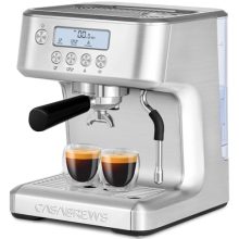 Professional Espresso Machine with LCD display and milk frother, showcasing its sleek stainless steel design, user-friendly control panel, and adjustable extraction temperature settings for perfect coffee every time.