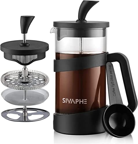 Sivaphe 12oz French Press – Lightweight and Durable High Borosilicate Glass Coffee & Tea Maker with Fine Mesh Filter