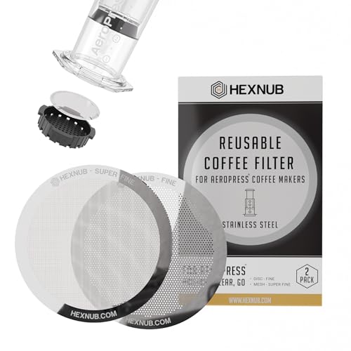 Stainless steel reusable coffee filters for AeroPress, featuring fine and super fine mesh for smooth, rich coffee flavor, perfect for eco-friendly and travel use.