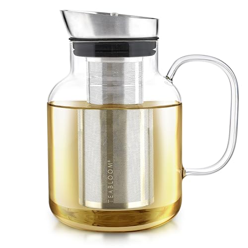 Teabloom Multi-Brew Glass Teapot and Kettle with Tip-and-Pour Lid, 1.5L Capacity for Hot, Iced Tea, Cold Brew, and Infused Water