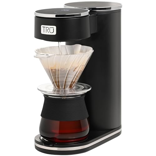 TRU Automatic Pour Over Coffee Maker with digital control panel and glass carafe, optimized brew program for a perfect cup of coffee