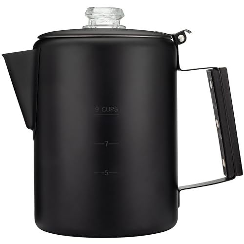 COLETTI Black Bozeman Percolator Coffee Pot – 9 Cup Stainless Steel Camping Coffee Maker with Protective Coating and No Plastic Parts