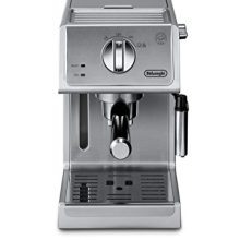 De'Longhi ECP3620 15-Bar Espresso and Cappuccino Machine in silver, featuring a compact design with a manual milk frother, three-in-one filter holder, and advanced cappuccino system.