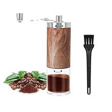 Manual Coffee Grinder with a transparent glass container and adjustable ceramic burrs. This portable hand coffee grinder is ideal for both home use and outdoor adventures like camping and hiking.