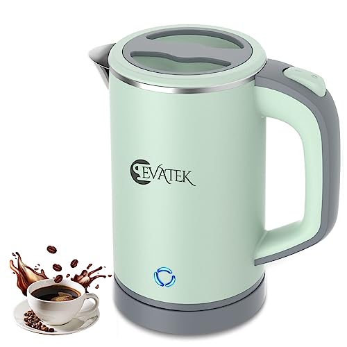 Small Electric Kettle: Compact 0.8L stainless steel kettle with rapid boiling, auto shut-off, travel-friendly design, and safe touch exterior, ideal for quick and efficient hot water preparation.