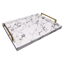MCBZ Marbled Leather Tray with Gold Handles - 16.5'' x 12.6'' Ottoman and Coffee Table Organizer