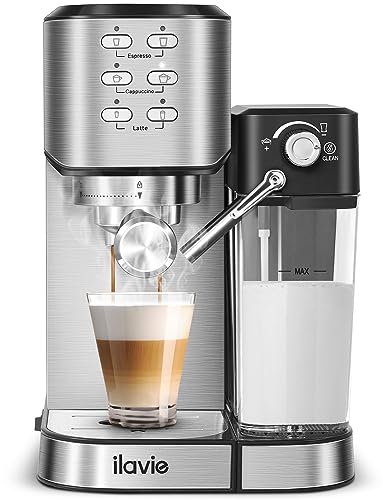 ILAVIE 20 Bar Espresso Machine with Built-In Milk Frother – 6-in-1 Coffee Maker for Espresso, Cappuccino, and Latte with 1000ML Water Tank