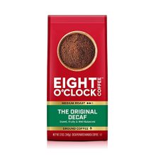 Six-pack of Eight O'Clock The Original Decaf ground coffee, featuring medium roast, sweet and fruity notes, made from 100% Arabica beans and roasted in Maryland, USA