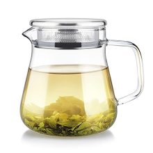 eabloom One-Touch Tea Maker featuring a 2-in-1 teapot and kettle design, made from non-porous borosilicate glass with a stainless steel filter lid, perfect for brewing loose leaf tea