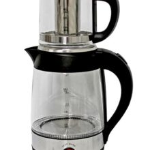 Middle Eastern Electric Samovar with Glass Kettle and Stainless Steel Filter, featuring a Cordless Design and LED Indicator Lights.