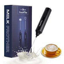 FoodVille MF05 Rechargeable Milk Frother – Handheld Electric Foam Maker with USB Charging, Stainless Steel Balloon Whisk for Cappuccinos and Lattes, Black