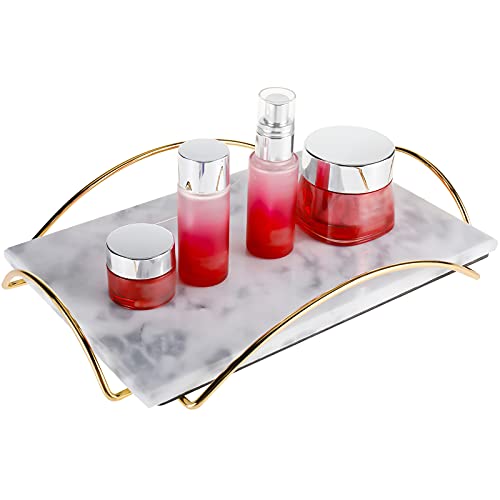 Luxurious HighFree White Marble Tray with Copper Handles, ideal for vanity organization and home decor