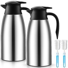 Norme 68 oz Stainless Steel Thermal Coffee Carafe with silver finish and ergonomic handle - includes cleaning brushes for easy maintenance