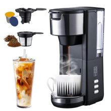 Hot and Iced Coffee Maker with 30oz Water Reservoir, for K-Cups and Ground Coffee, featuring Multi-Cup Sizes and Instant Heat-Up Technology