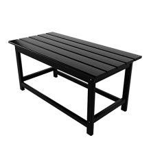 Black Malibu Outdoor Coffee Table with Slatted Top, Perfect for Garden, Lawn, and Patio Lounging.