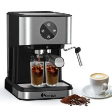 20 Bar Professional Espresso Machine with Milk Frother, brewing a rich crema espresso, perfect for making cappuccinos, lattes, and macchiatos at home.