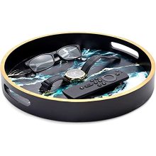 Juvale 12-Inch Round Decorative Serving Tray with Black Marble Print – Ideal for Coffee Tables, Ottomans, and Home Organization