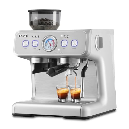 Gevi 20 Bar Espresso Machine with Integrated Grinder and Steam Wand, All-in-One Coffee Maker for Home Brewing