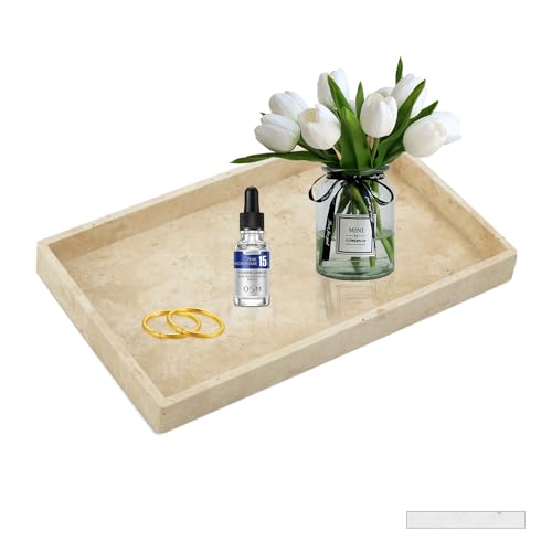 Retheno Travertine Decorative Tray – 12x7” marble storage tray with natural stone veining, perfect for organizing and serving in various home settings.