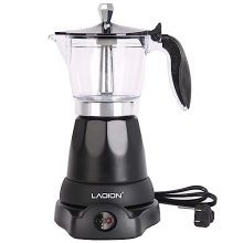 LAOION 6-Cup Electric Cuban Coffee Maker with transparent top, detachable base, and overheat protection – perfect for brewing authentic Moka espresso at home or on the go.