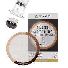 HEXNUB reusable copper mesh stainless steel filter for AeroPress, designed for rich, full-bodied coffee and eco-friendly brewing