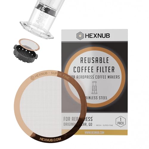 HEXNUB reusable copper mesh stainless steel filter for AeroPress, designed for rich, full-bodied coffee and eco-friendly brewing