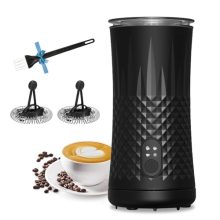 Saicefe 4-in-1 Electric Milk Frother in sleek black with rhombus design, perfect for frothing milk for lattes, cappuccinos, and more