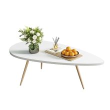 Modern white oval coffee table with unique drop-shaped design, perfect for small spaces in a living room or home office