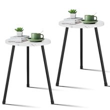 Set of 2 round side tables with marble white top and adjustable metal legs, perfect for small spaces, living rooms, and bedrooms. 