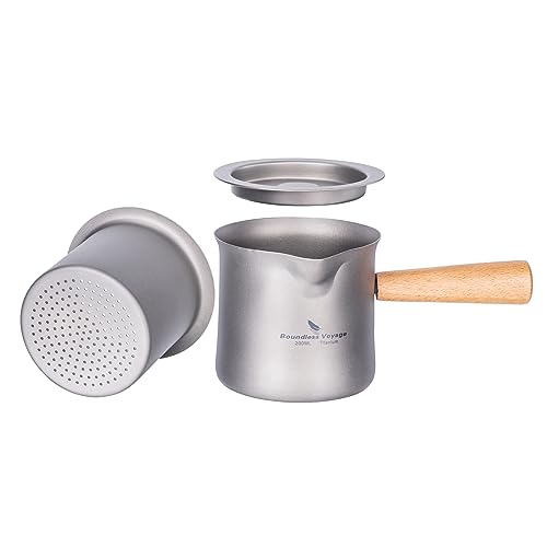 iBasingo 200ml Titanium Tea Maker with Heat-Resistant Wooden Handle – Ideal for Camping and Outdoor Use