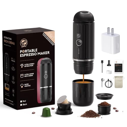 RECAFIMIL Portable Coffee Maker – Compact 19 Bar Espresso Machine with rechargeable battery and two brewing options, ideal for travel, camping, and office use