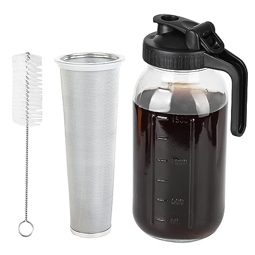 KMIGRUAN 64oz Cold Brew Coffee Maker – Durable Glass Mason Jar with Stainless Steel Filter and Flip Cap Lid for Iced Coffee, Tea, and Infusions