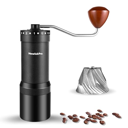 NewlukPro Manual Coffee Grinder with Sharp Heptagonal Burr and Walnut Handle – Compact and Durable Grinder for Pour Over, French Press, and Espresso