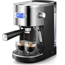 FREE VILLAGE 20BAR Espresso Machine with Milk Frother and 40.5 Oz Water Tank, featuring LCD Display, Advanced Temperature Control, and Elegant Design for Home and Office Use