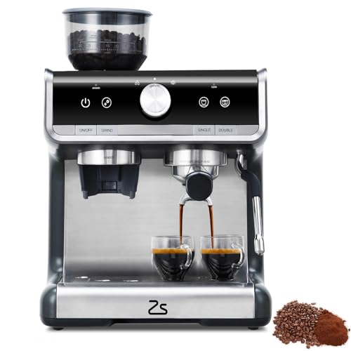 Towallmark 5020 Series Semi-Automatic Espresso Machine in sleek black, featuring a built-in grinder, LCD display, and milk frother for creating high-quality lattes and cappuccinos at home