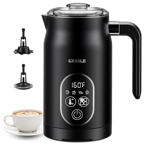 KIDISLE 4-in-1 Electric Milk Frother with Temperature Control – Black, Ideal for Coffee, Latte, Hot Chocolate, and Cappuccino