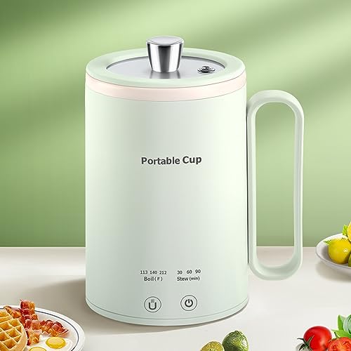 Compact green portable electric kettle with temperature control and timer, ideal for travel and small spaces, 400ml capacity.