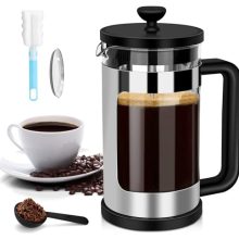 Rainbean 12 Oz French Press Coffee Maker - Compact Single Serve with 3-Level Filtration, Heat-Resistant Borosilicate Glass and Stainless Steel